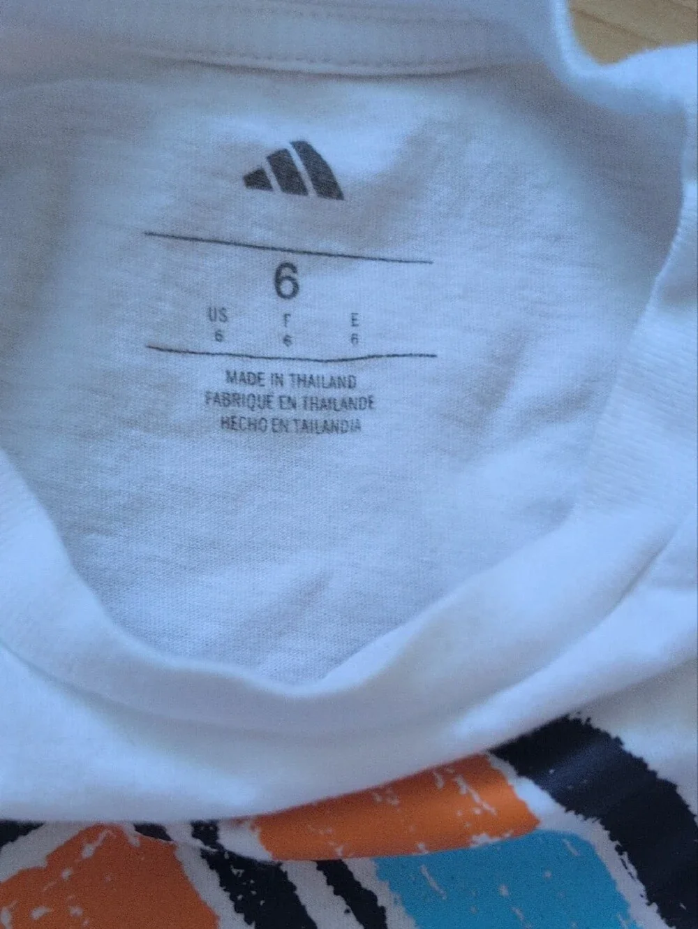 adidas White Tee with Orange & Aqua Logo and Navy Athletic Shorts